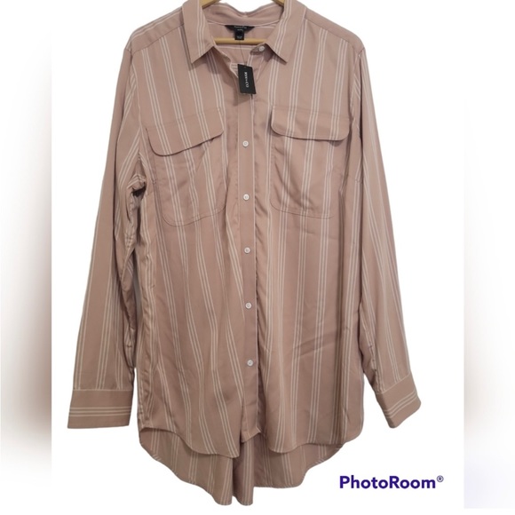 NWT RW&CO Women's XL Dual Pocket Long-sleeved Stripped Blouse Shirt Top - Picture 1 of 10
